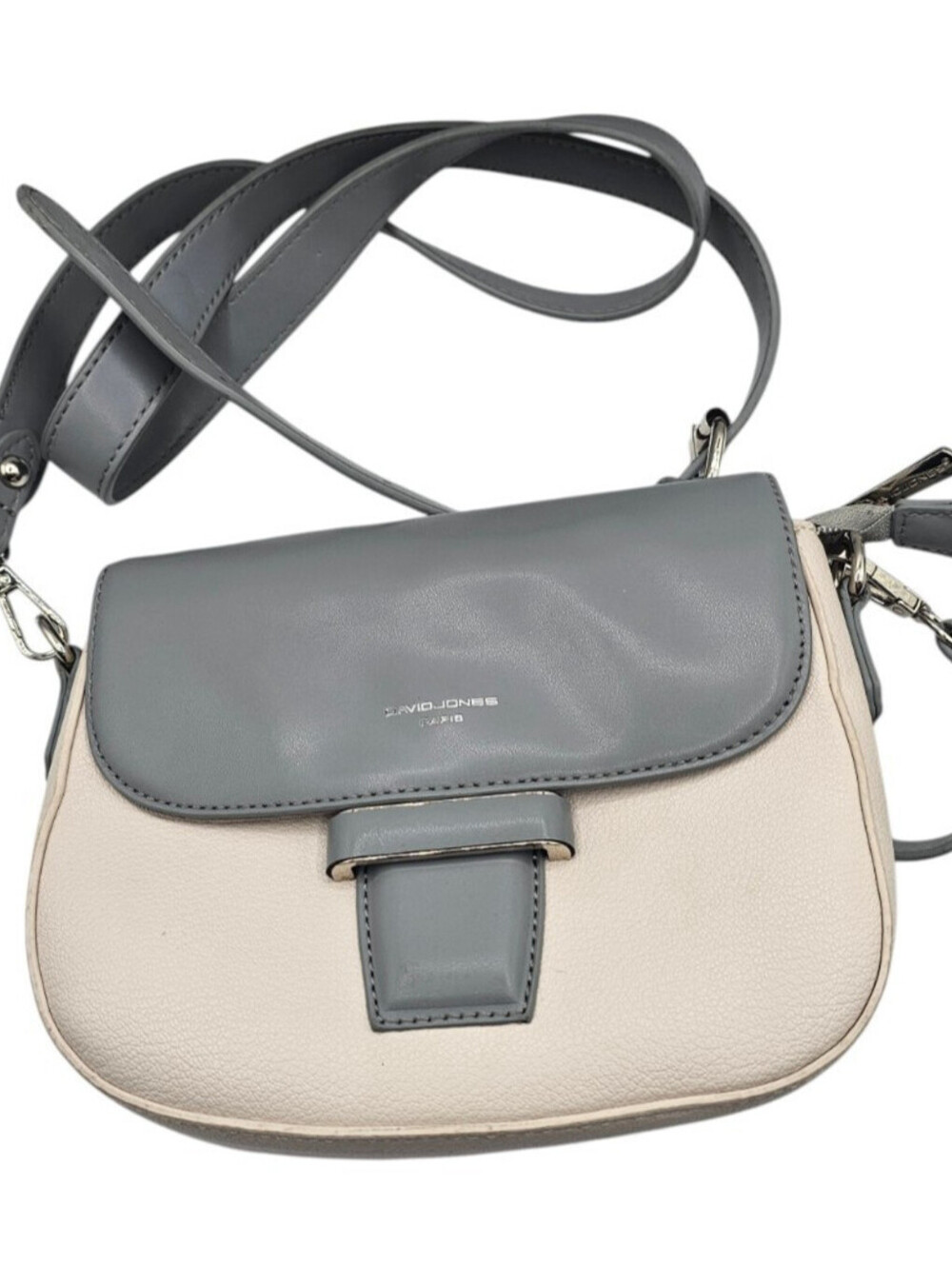David Jones Paris crossbody bag Purse Small Gray Ivory Classic - Picture 1 of 5